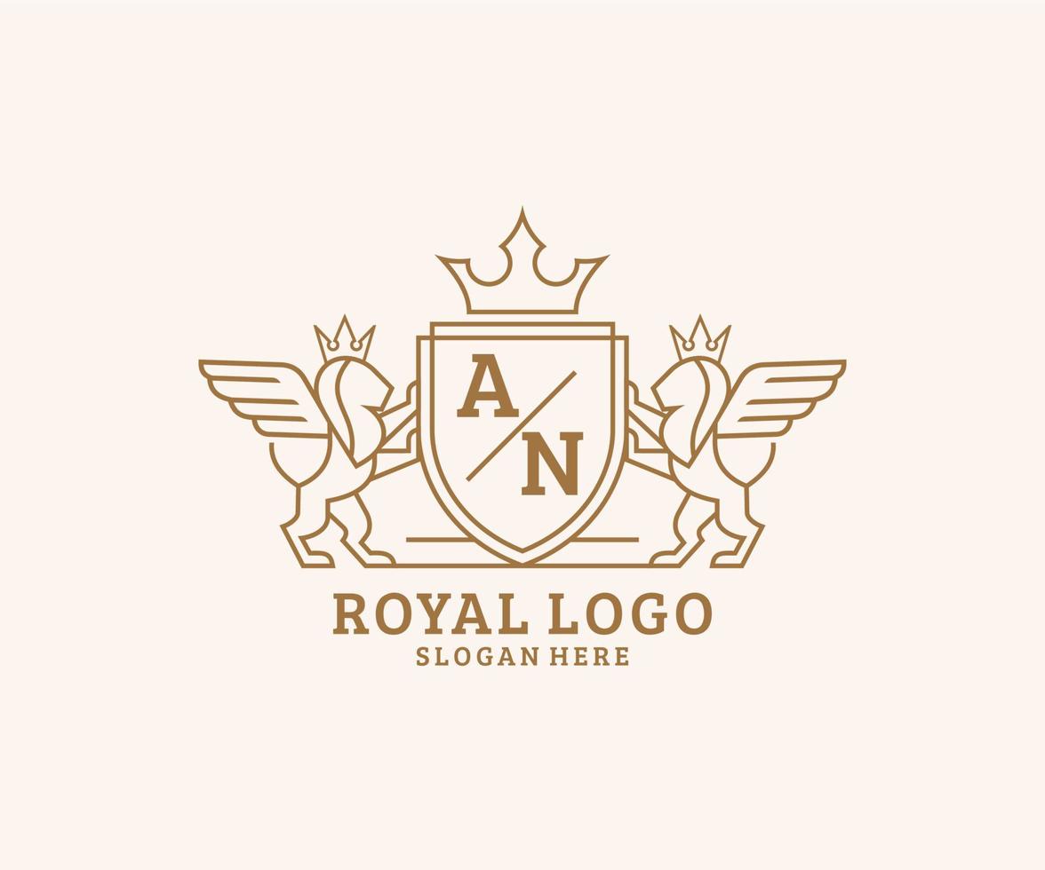 Initiale ein Brief Löwe königlich Luxus heraldisch, Wappen Logo Vorlage im Vektor Kunst zum Restaurant, Königtum, Boutique, Cafe, Hotel, heraldisch, Schmuck, Mode und andere Vektor Illustration.