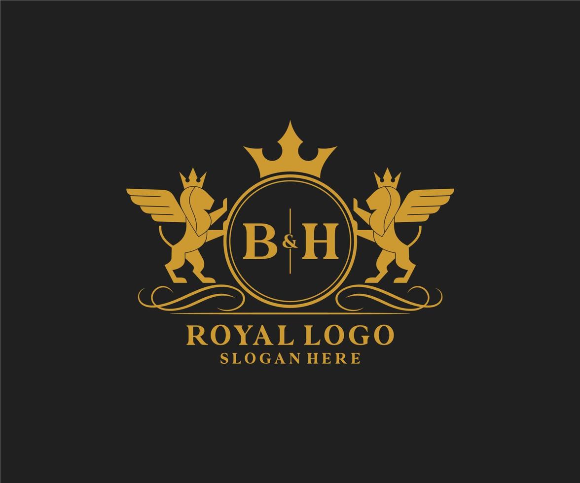 Initiale bh Brief Löwe königlich Luxus heraldisch, Wappen Logo Vorlage im Vektor Kunst zum Restaurant, Königtum, Boutique, Cafe, Hotel, heraldisch, Schmuck, Mode und andere Vektor Illustration.