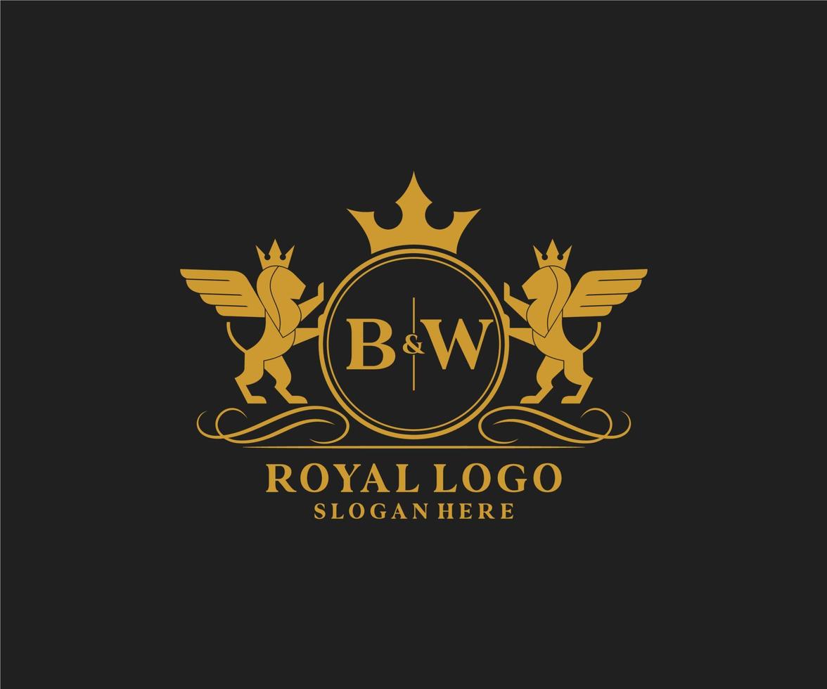 Initiale bw Brief Löwe königlich Luxus heraldisch, Wappen Logo Vorlage im Vektor Kunst zum Restaurant, Königtum, Boutique, Cafe, Hotel, heraldisch, Schmuck, Mode und andere Vektor Illustration.