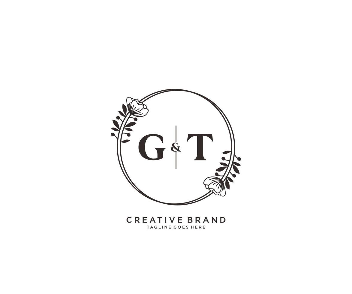 första gt brev hand dragen feminin och blommig botanisk logotyp lämplig för spa salong hud hår skönhet boutique och kosmetisk företag. vektor