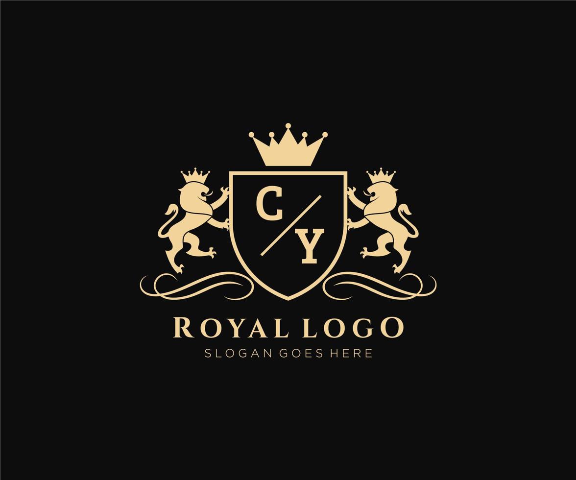 Initiale cy Brief Löwe königlich Luxus heraldisch, Wappen Logo Vorlage im Vektor Kunst zum Restaurant, Königtum, Boutique, Cafe, Hotel, heraldisch, Schmuck, Mode und andere Vektor Illustration.