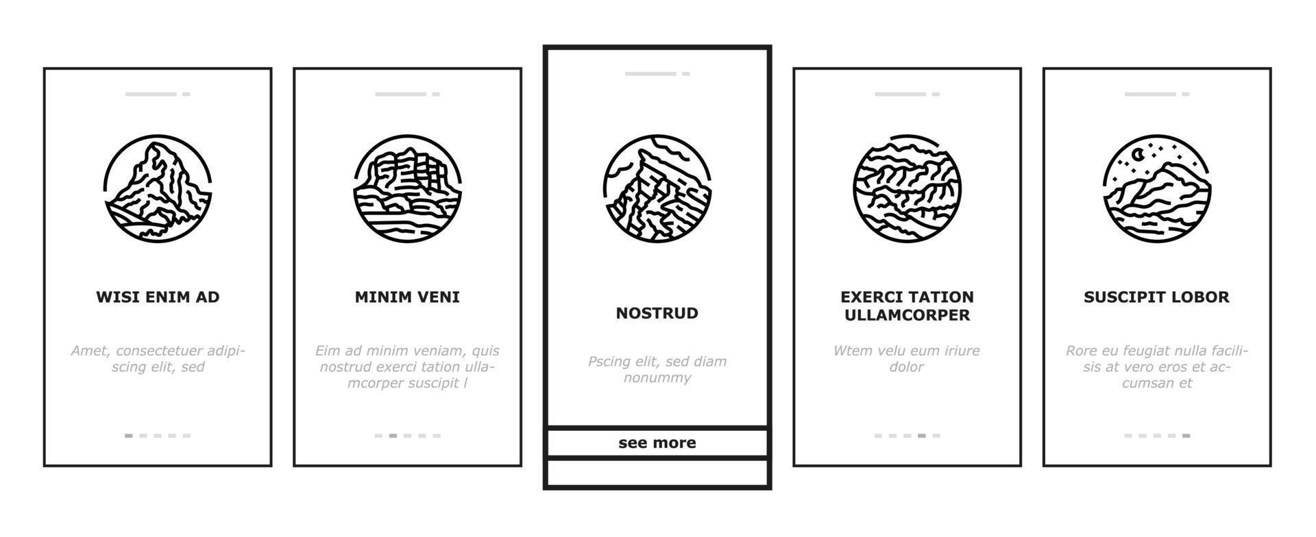 Berg Landschaft Hügel Natur Onboarding Symbole einstellen Vektor