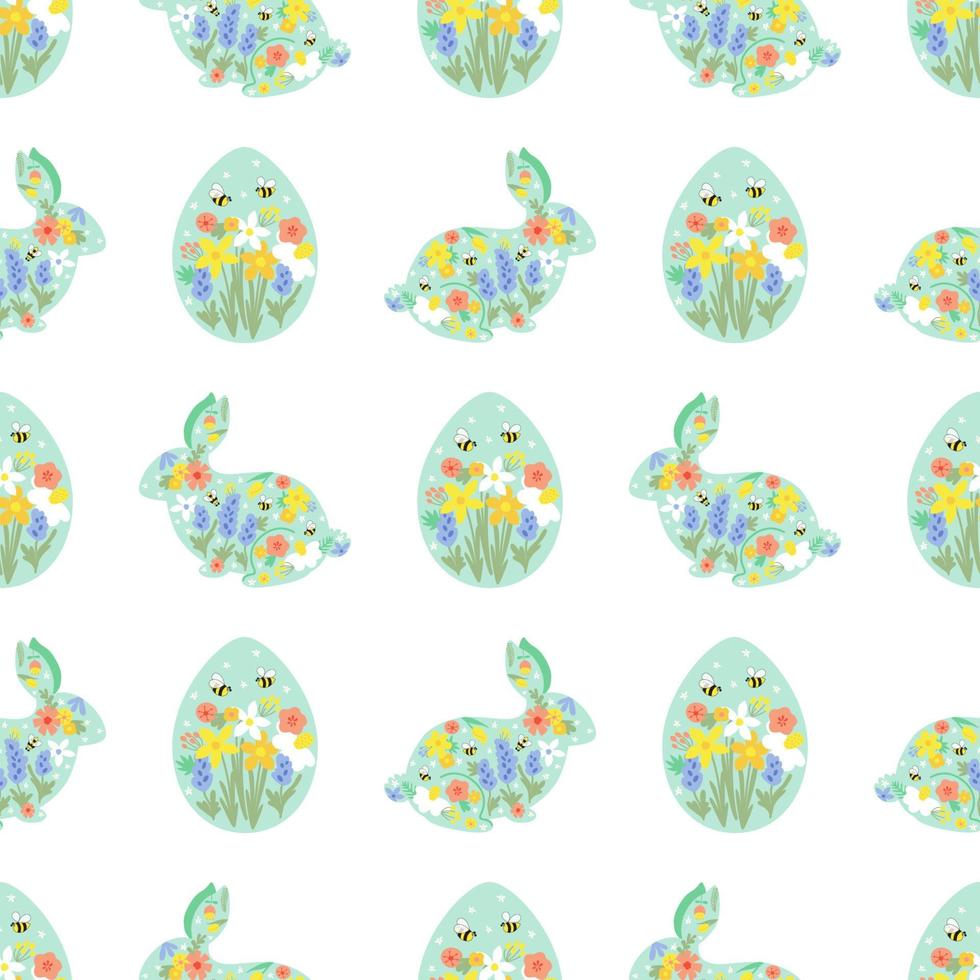 Blumen- Ostern Hase Ei Muster. Blumen- Ostern Hase Muster. Eier jagen Sommer- Garten Textil- Design. süß Kaninchen und Eier Blumen- Hintergrund. Frühling Ostern Hintergrund, drucken Vektor Illustration.
