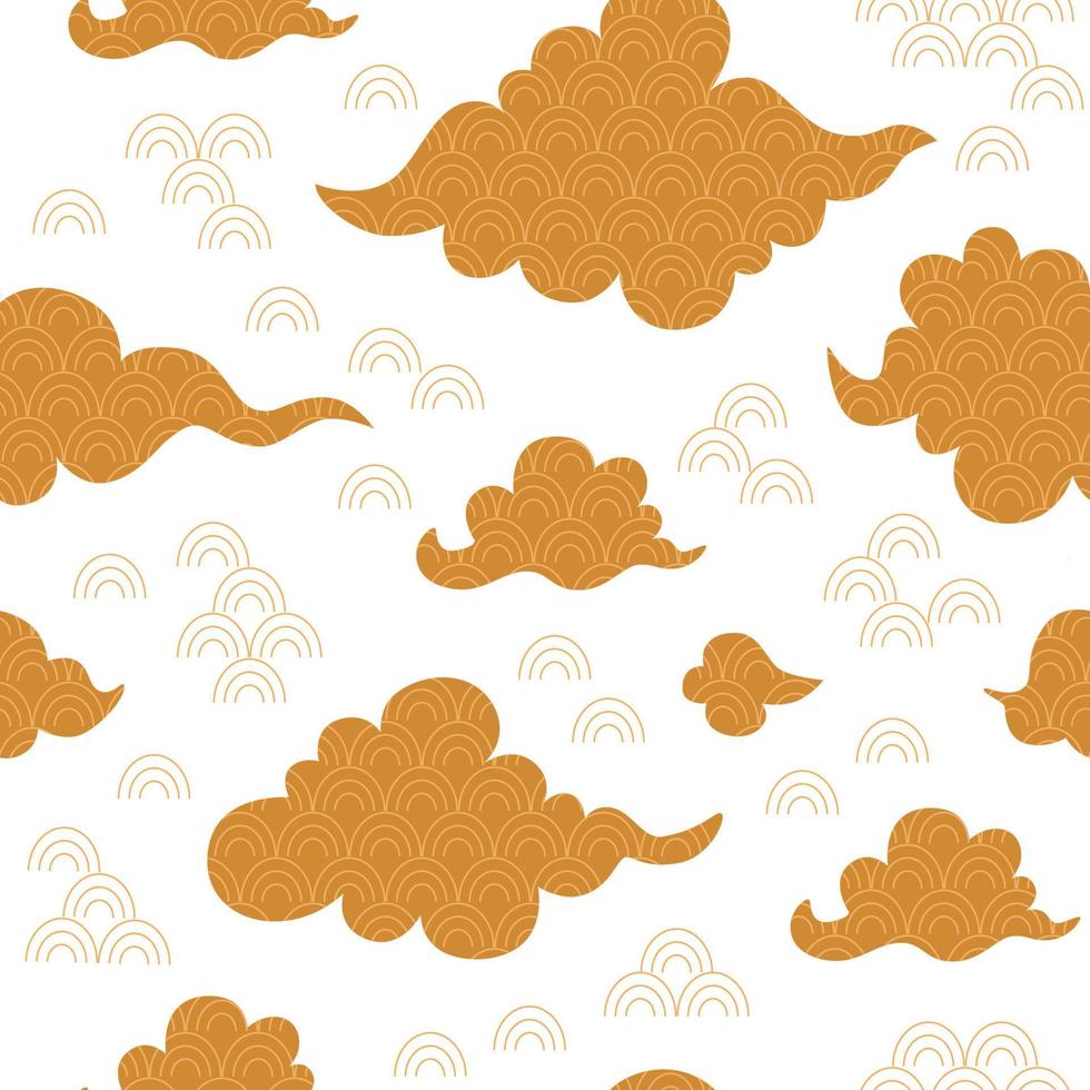 asiatisch Wolken einstellen Gold Farbe. Chinesisch traditionell Wolken Sammlung, Koreanisch dekorativ Element zum Design Himmel oder Muster. Koreanisch oder japanisch wolkig Vektor Illustration isoliert auf Weiß. asiatisch aufwendig.