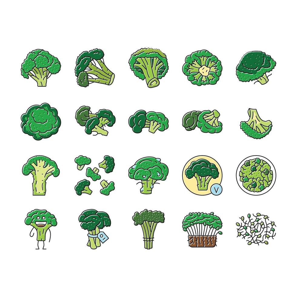 Brokkoli Essen Kohl Gemüse Symbole einstellen Vektor