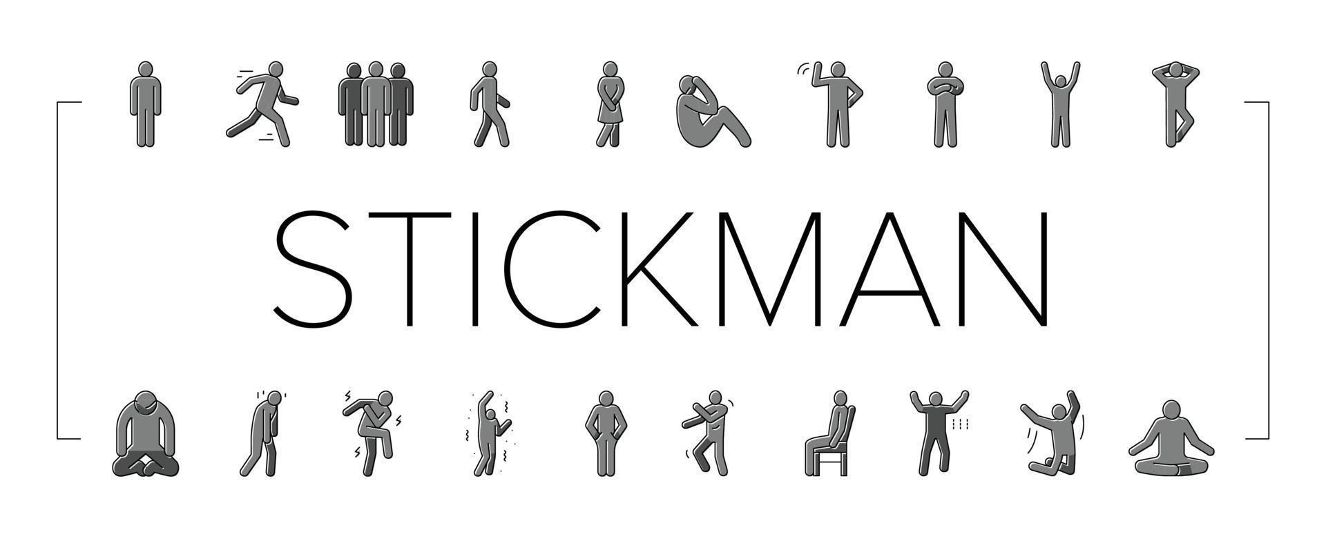 Stickman Mann Menschen Silhouette Symbole einstellen Vektor