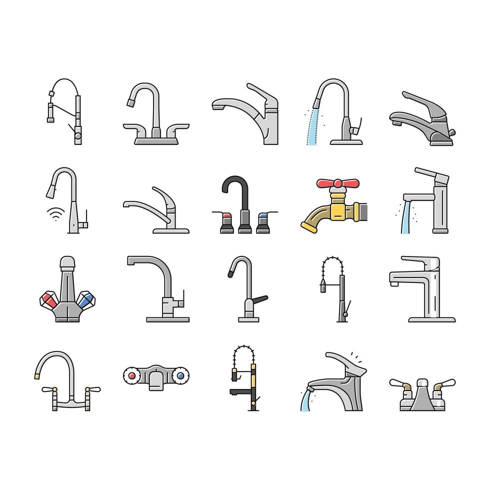 Wasserhahn Wasser sinken Zapfhahn Badezimmer Symbole einstellen Vektor