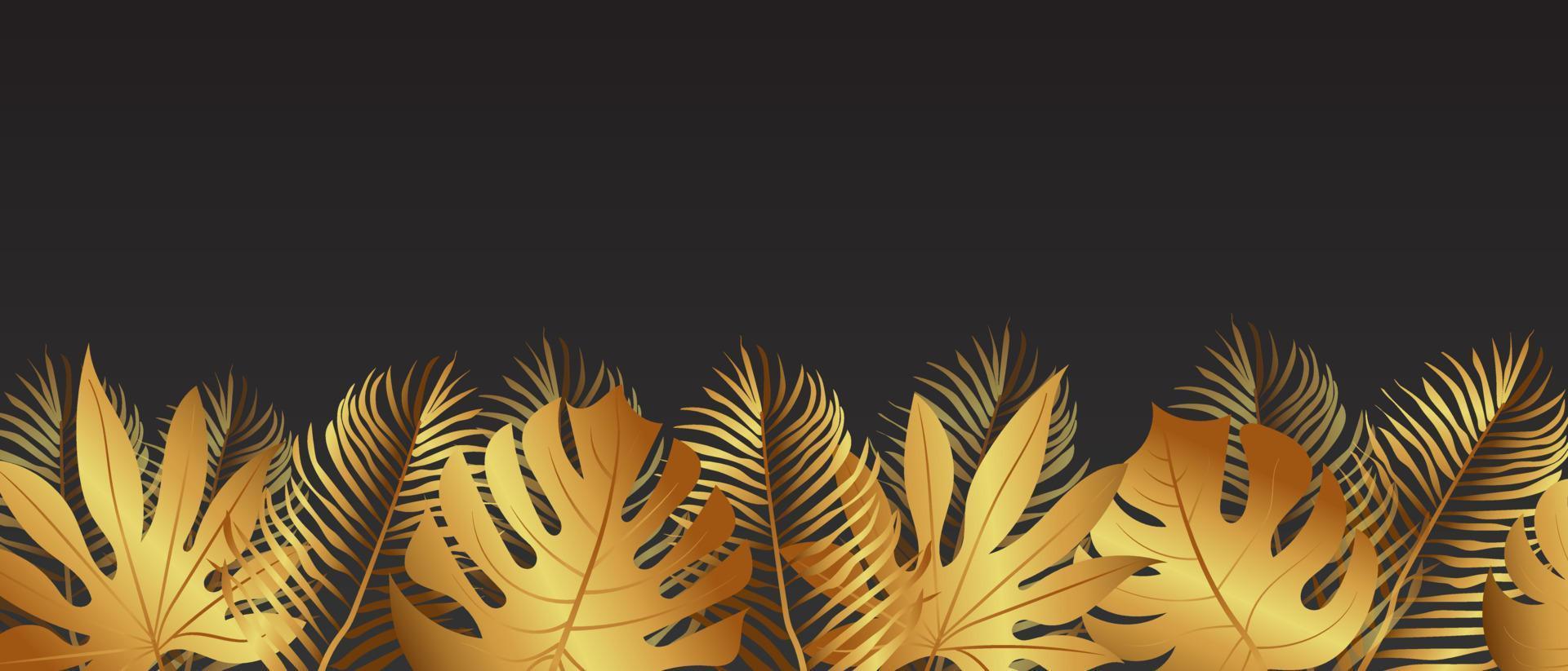 tropisch golden Blätter auf schwarz Hintergrund. Rand Rahmen mit Vektor Blätter