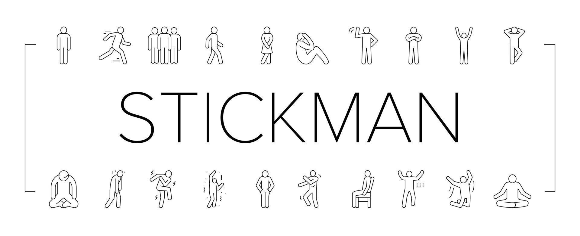 Stickman Mann Menschen Silhouette Symbole einstellen Vektor