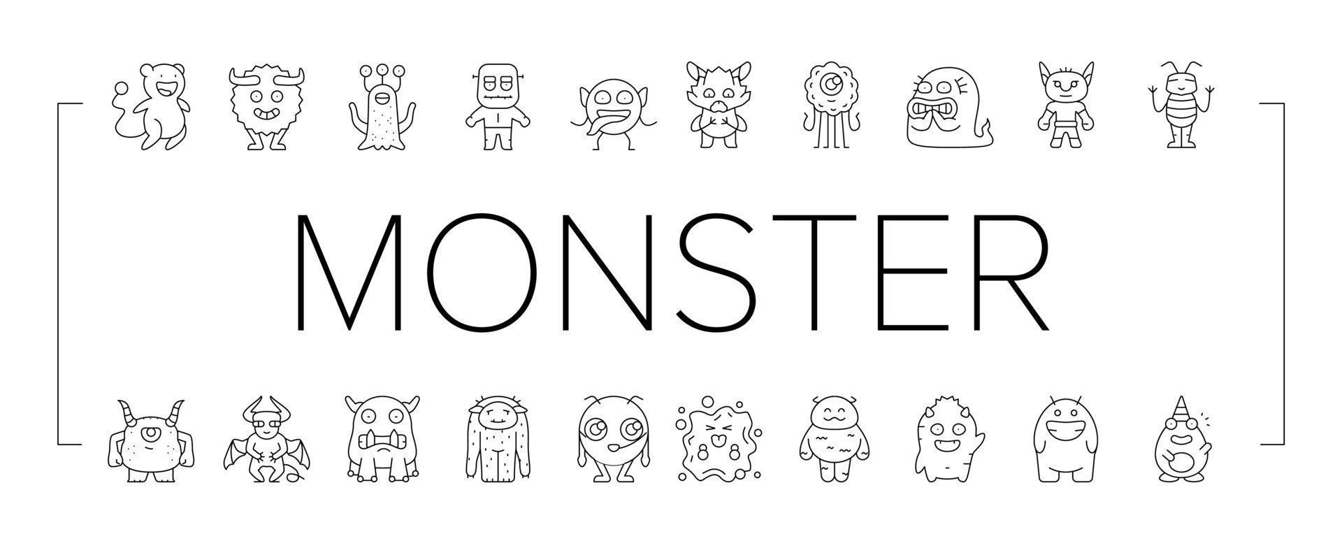 Monster- komisch süß Außerirdischer Symbole einstellen Vektor