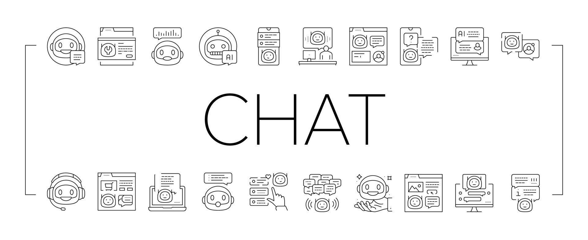 chatt bot robot service uppkopplad ikoner uppsättning vektor