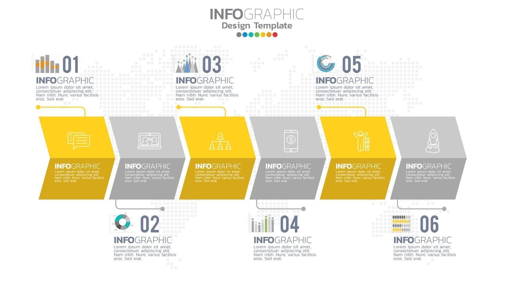 Infografik 6 Schritt gelbes Farbelement mit Kreis Grafik Diagramm Diagramm, Business Graph Design. vektor