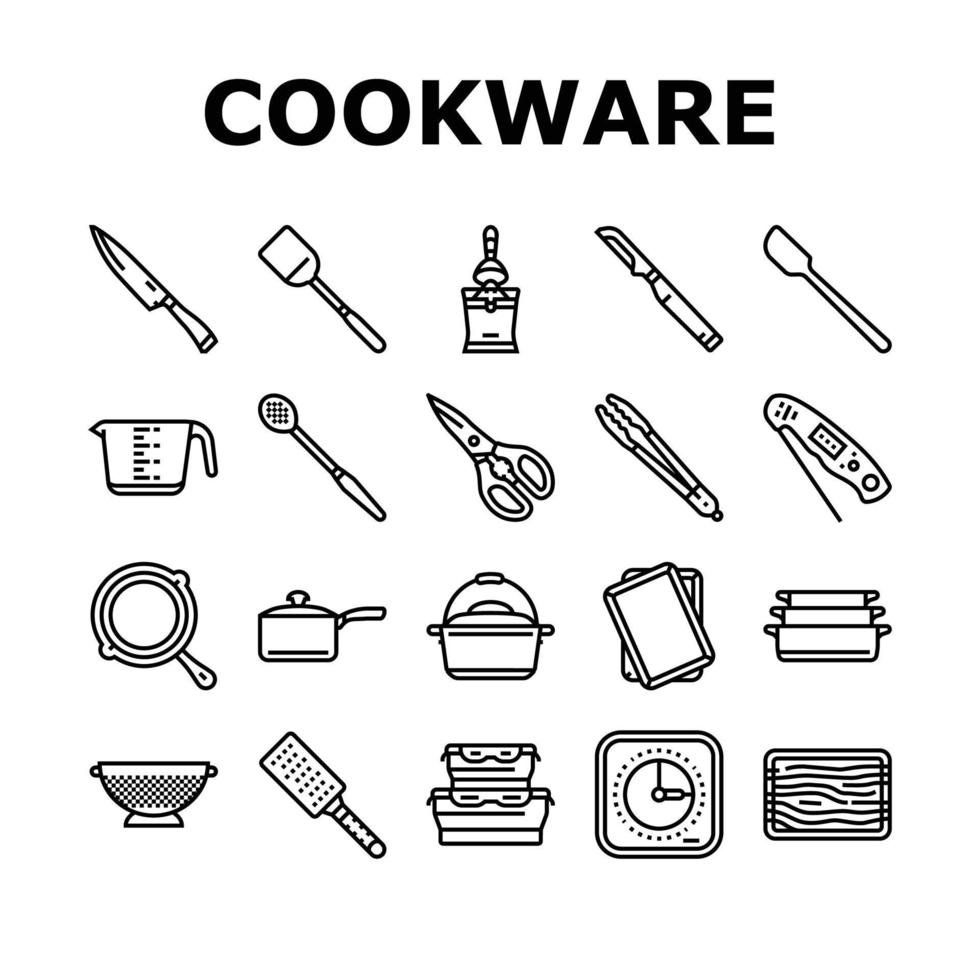 kokkärl kök matlagning mat ikoner uppsättning vektor
