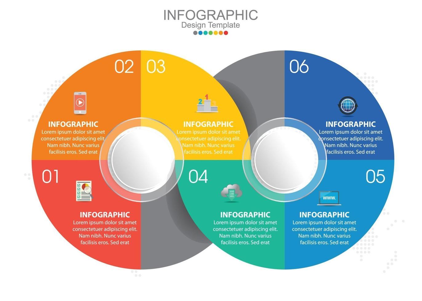 Vektor-Infografik-Vorlage mit sechs Optionen und Symbolen. vektor