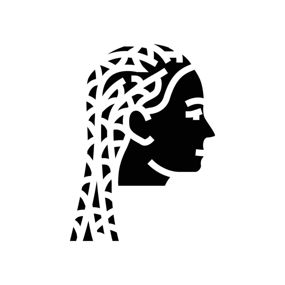 Cornrows Frisur weiblich Glyphe Symbol Vektor Illustration