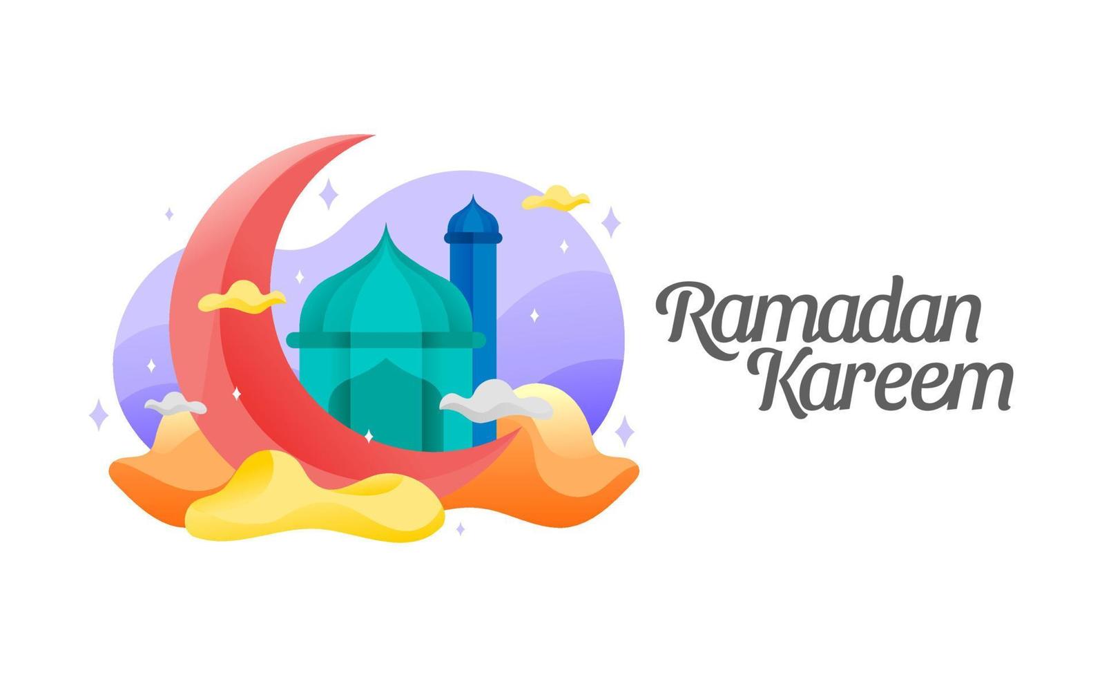 einfach Ramadan kareem bunt Illustration mit Moschee und Halbmond Mond auf Wolken Banner Konzept vektor