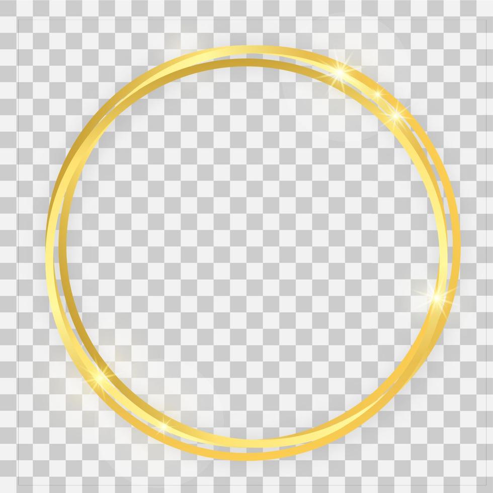 trippel- guld skinande cirkel ram med lysande effekter och skuggor vektor
