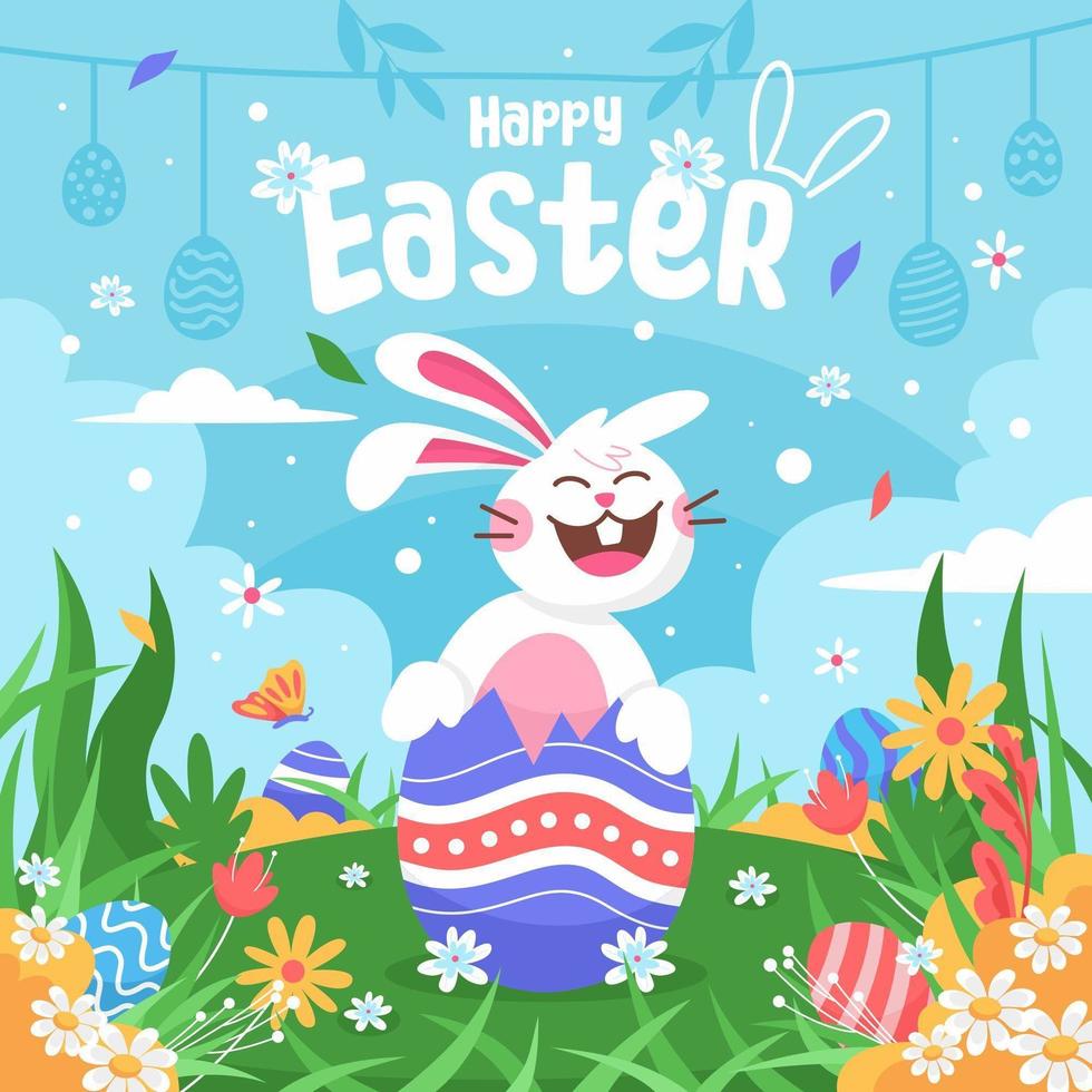Fröhliches Ostern mit einem fröhlichen lachenden Kaninchen vektor