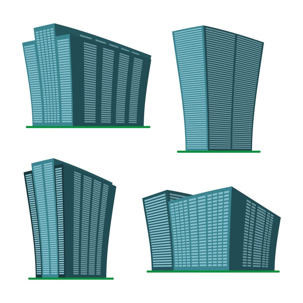 Satz von vier modernen Hochhaus auf weißem Hintergrund. Ansicht des Gebäudes von unten. isometrische vektorillustration. vektor