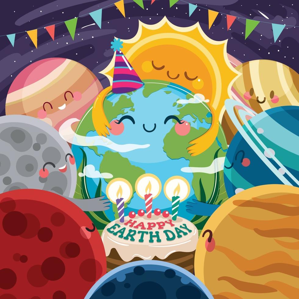 Feiern Sie den Tag der Erde mit Planeten des Sonnensystems vektor