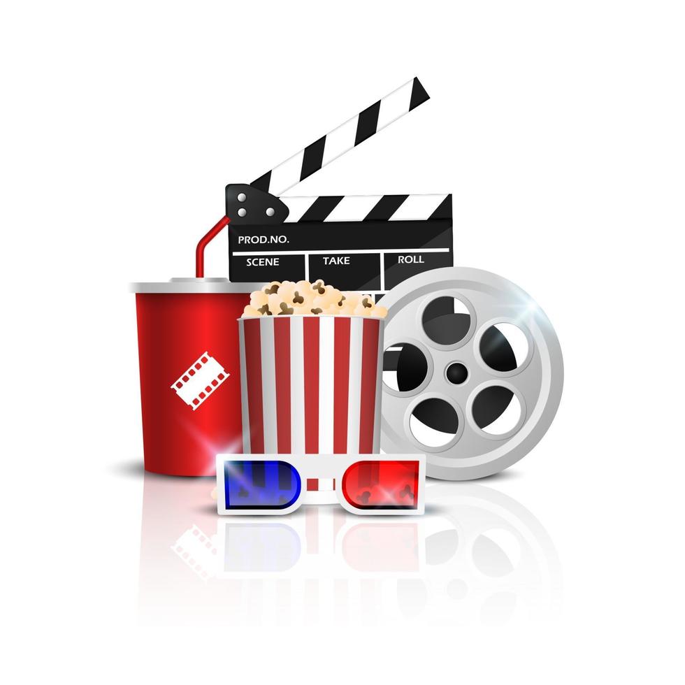 Kinohintergrundkonzept, Kinoobjekt lokalisiert auf weißem Hintergrund, Vektorillustration vektor