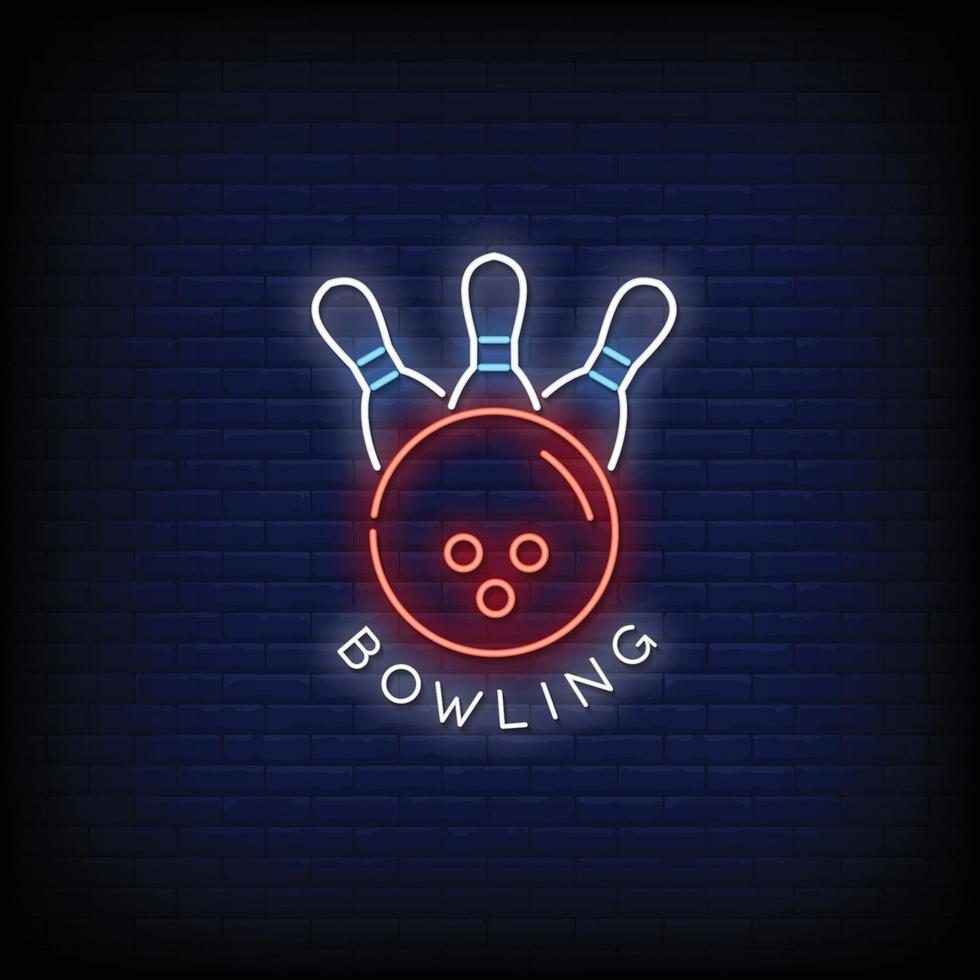 bowling logotyp neonskyltar stil text vektor