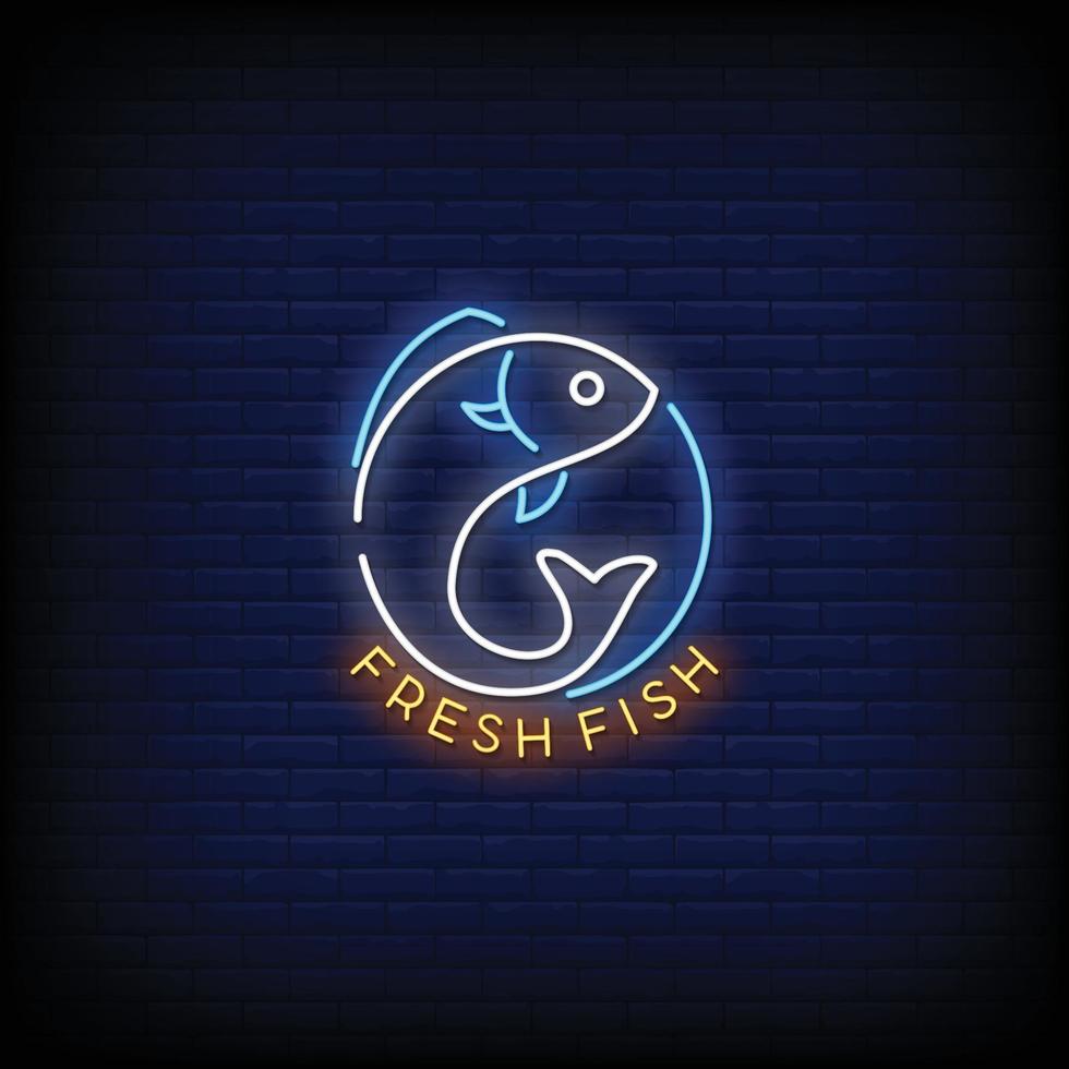 färsk fisk logotyp neonskyltar stil text vektor