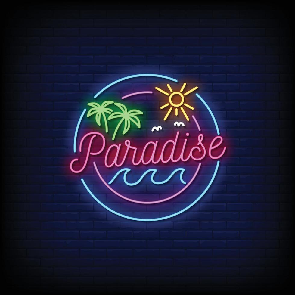 Paradies Logo Leuchtreklamen Stil Text Vektor