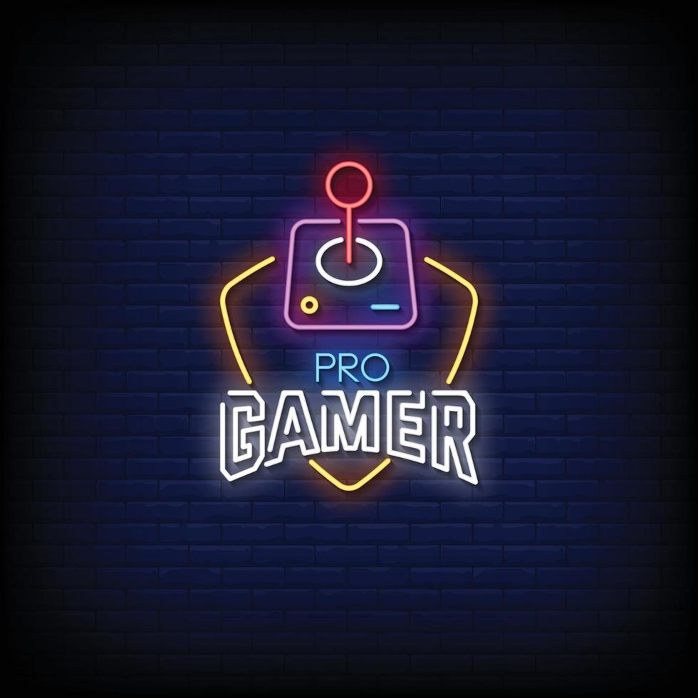 pro gamer design neonskyltar stil text vektor