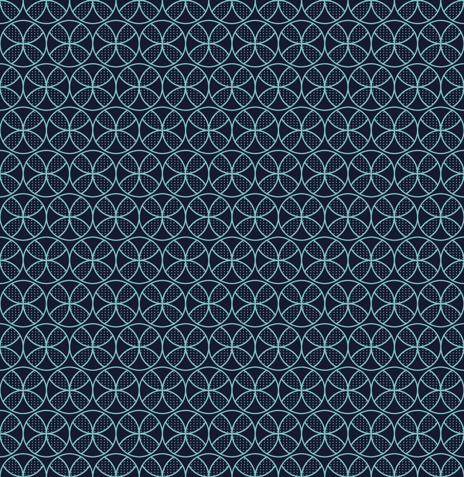 nahtlose Muster blaue Kreise geometrische Blume auf dunklem Hintergrund vektor