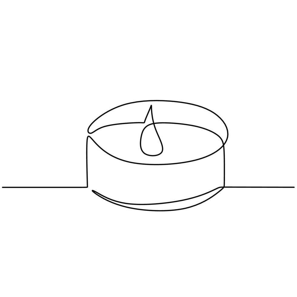 ljus en kontinuerlig linjeteckning. brinnande aromatiska tända ljus i kopp isolerad på vit bakgrund. begreppet skönhets spa eller salong för avkopplande handritad linje konst minimalism design vektor