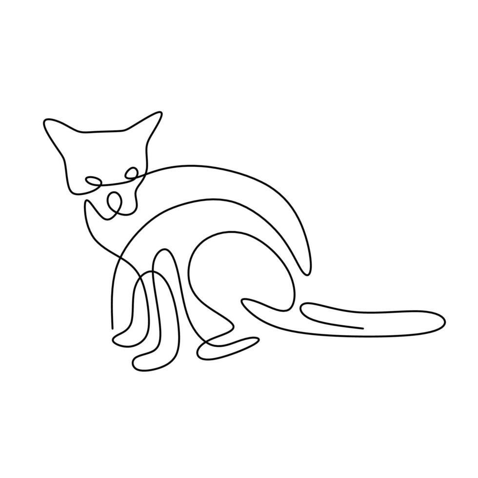 kontinuierliche einzeilige Zeichnung der glücklichen niedlichen Katzenschattenbilder. handgezeichnete sitzende Katzen mit gekräuseltem Schwanz lokalisiert auf weißem Hintergrund. Liebe Haustier Konzept. minimalistische Konturkätzchentierillustration vektor