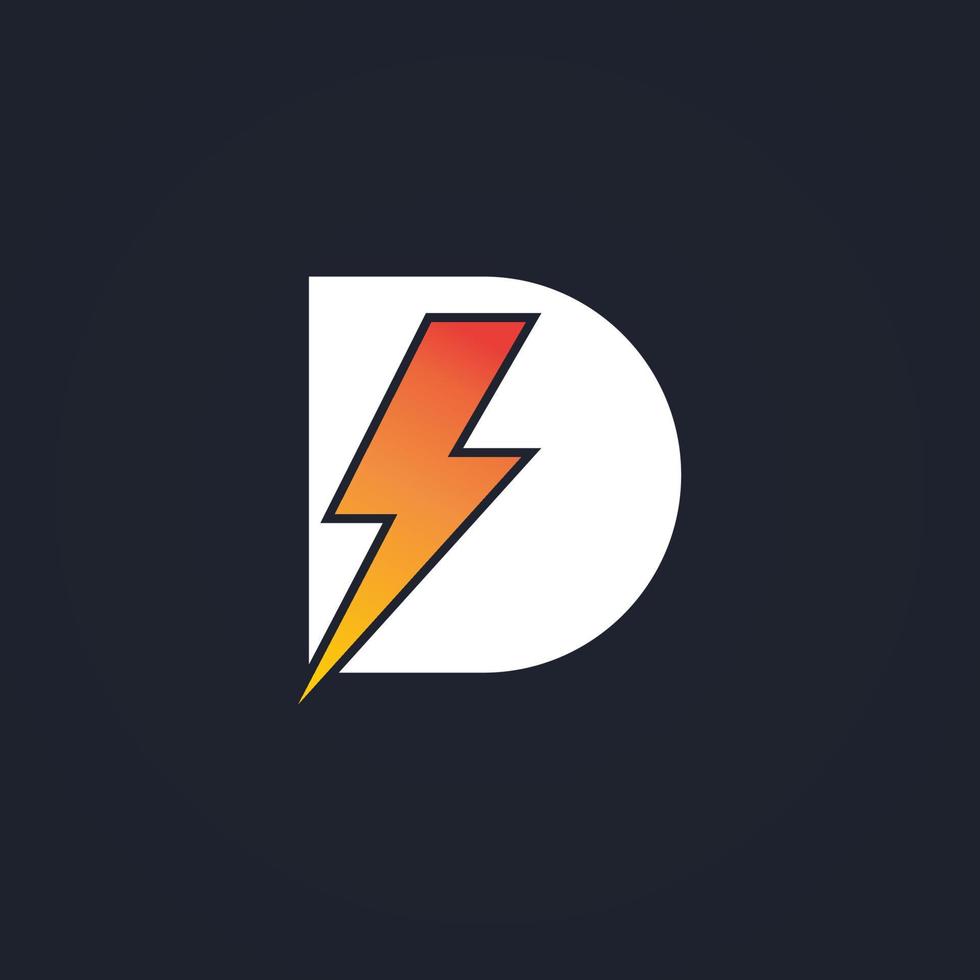 d-Buchstaben-Logo mit Blitz-Donner-Blitz-Vektordesign. elektrische bolzen buchstabe d logo vektorillustration. vektor