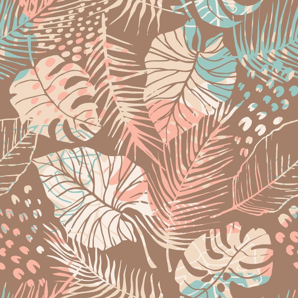 tropiskt sömlöst mönster med abstrakta blad. modern design f vektor