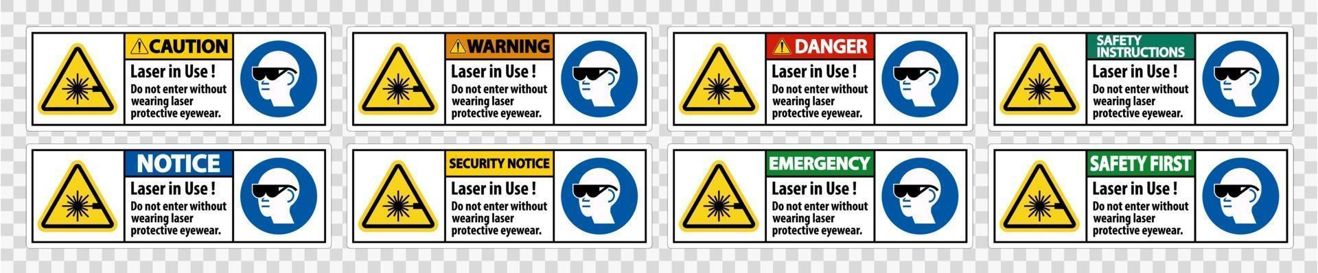 Warnung ppe Sicherheitsetikett, Laser in Gebrauch nicht ohne Laserschutzbrille eintreten vektor