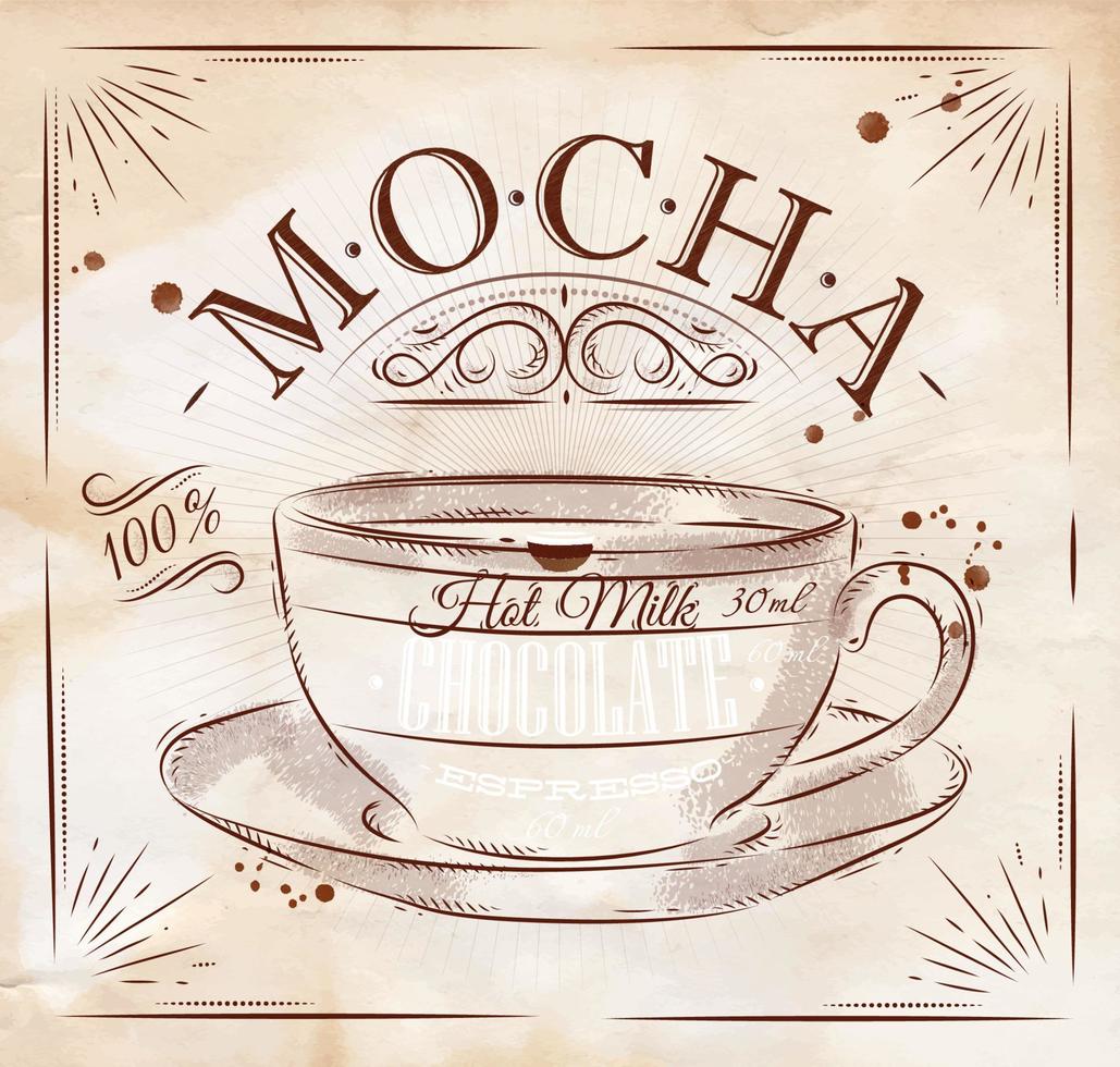 Poster Kaffee Mokka im Jahrgang Stil Zeichnung mit Kreide auf das Tafel vektor
