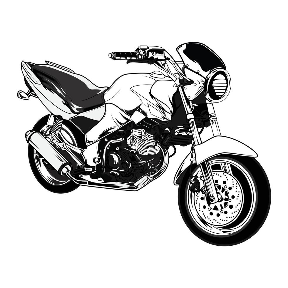 detailliert Hand gezeichnet ein Motorrad Logo. Vektor Kunst