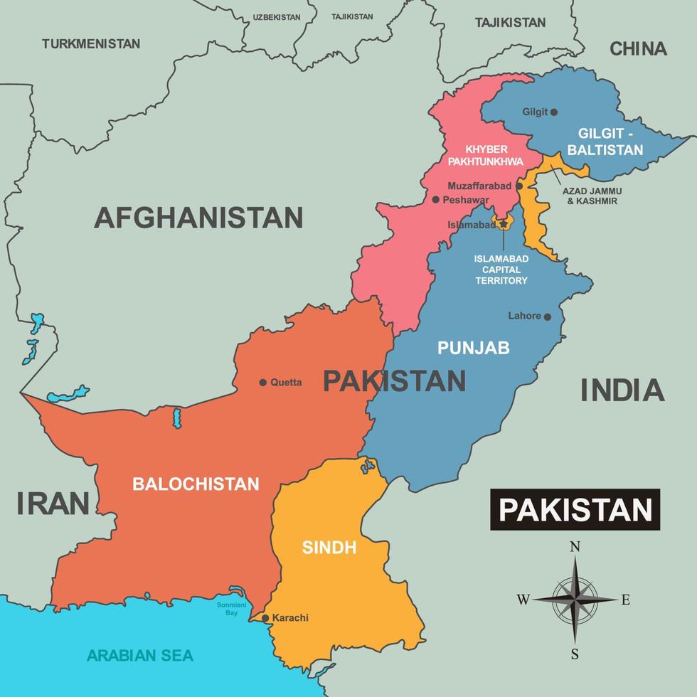 Pakistan Karte mit Kreis Namen vektor