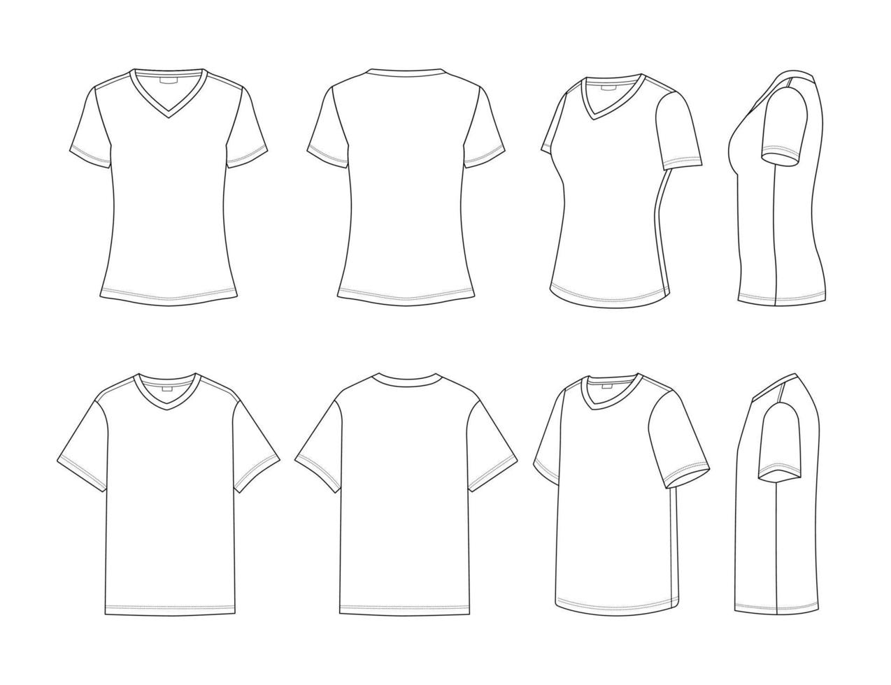 Gliederung Weiß weiblich und männlich T-Shirt vektor