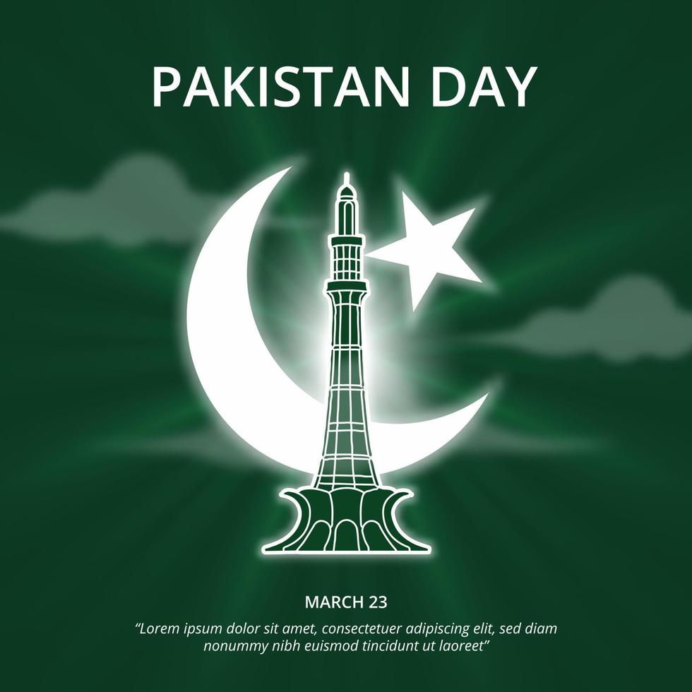 fyrkant pakistan dag bakgrund med måne och stjärna och grön bakgrund vektor