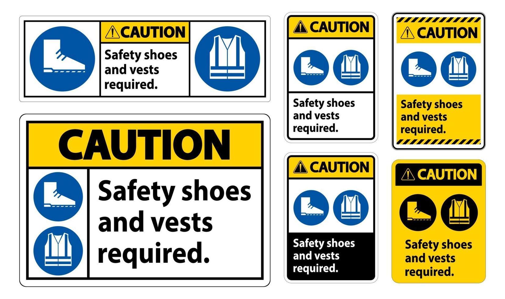 Warnschild Sicherheitsschuhe und Weste erforderlich mit ppe Symbolen auf weißem Hintergrund vektor