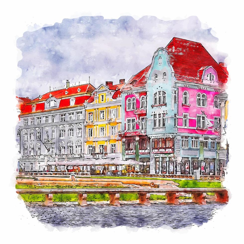 timisoara rumänien akvarell skiss handritad illustration vektor