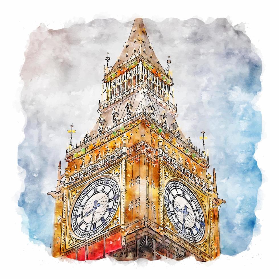 big ben london großbritannien aquarellskizze handgezeichnete illustration vektor