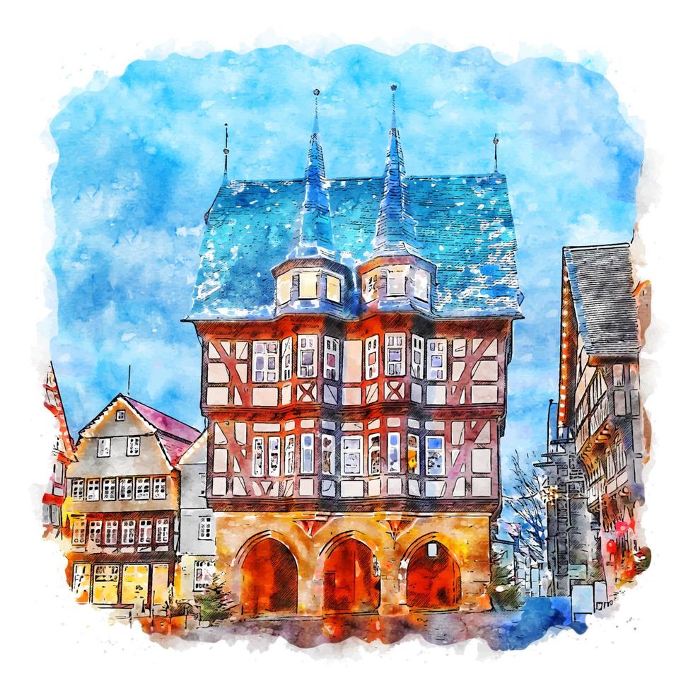 alsfeld hessen deutschland aquarell skizze handgezeichnete illustration vektor