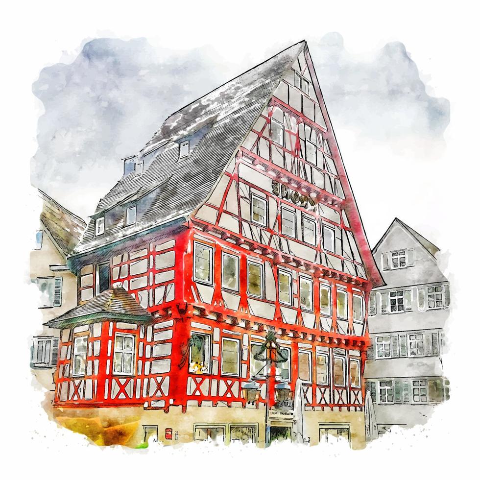 markgröningen deutschland aquarell skizze handgezeichnete illustration vektor