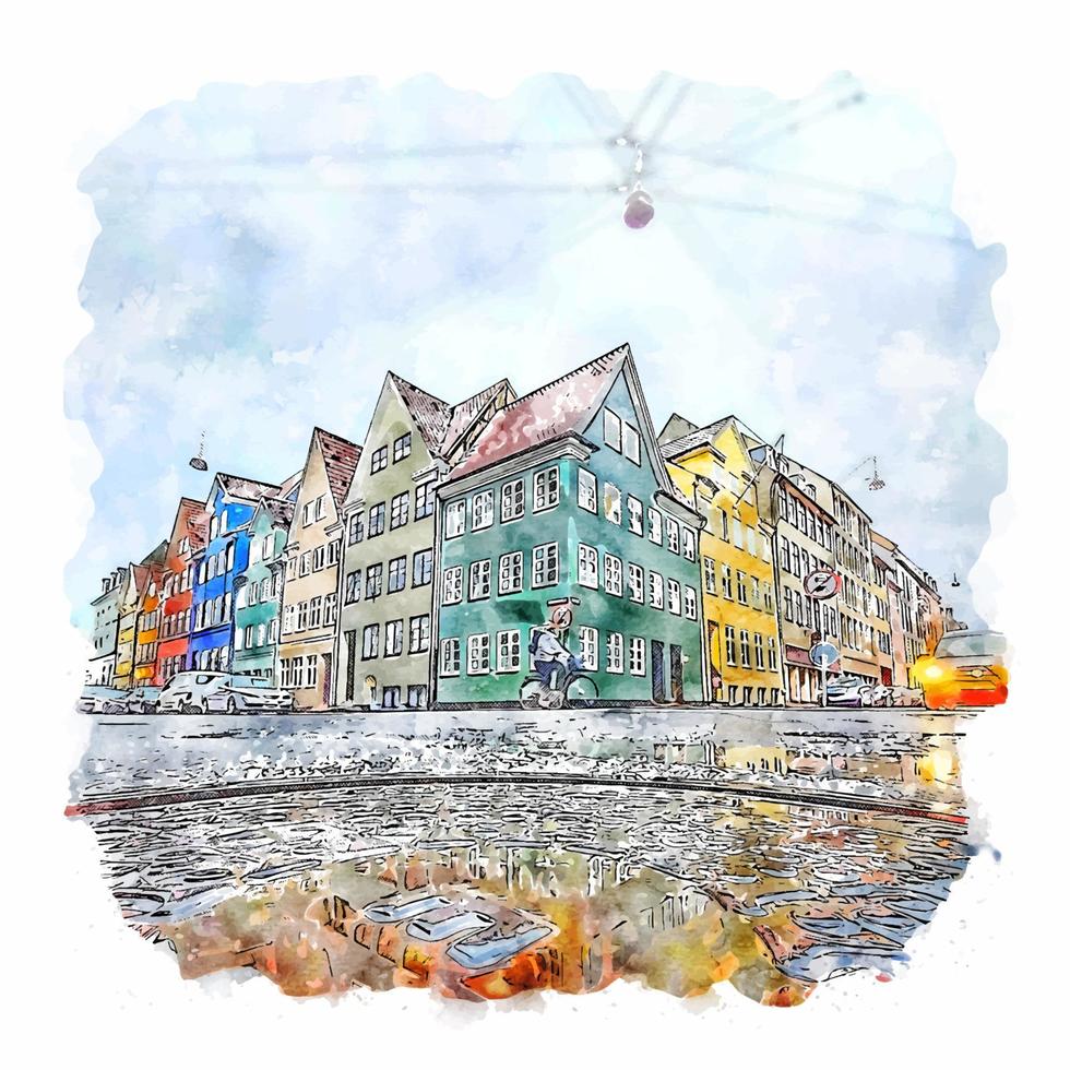 köpenhamn danmark akvarell skiss handritad illustration vektor