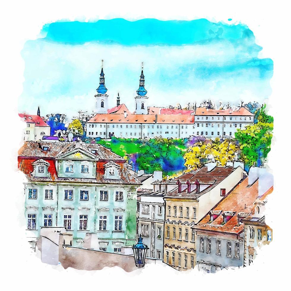 praha stadt tschechische republik aquarellskizze handgezeichnete illustration vektor