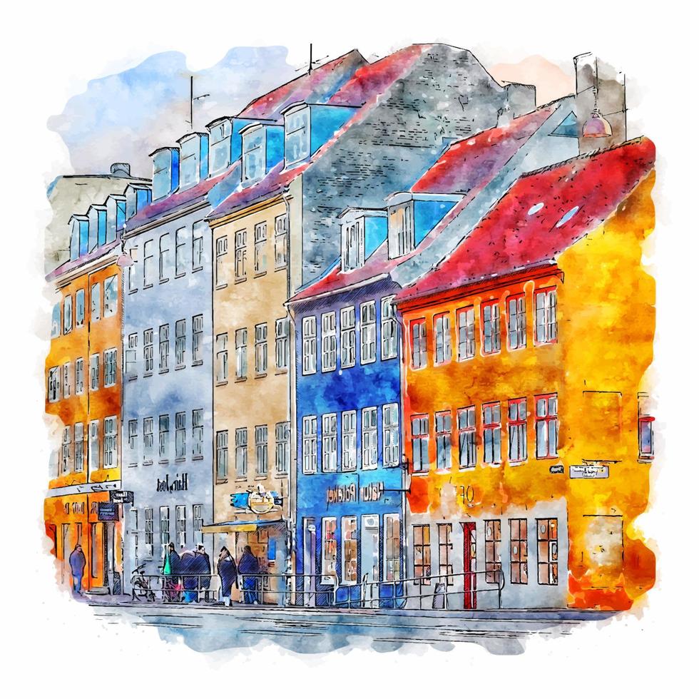 kopenhagen dänemark aquarell skizze handgezeichnete illustration vektor