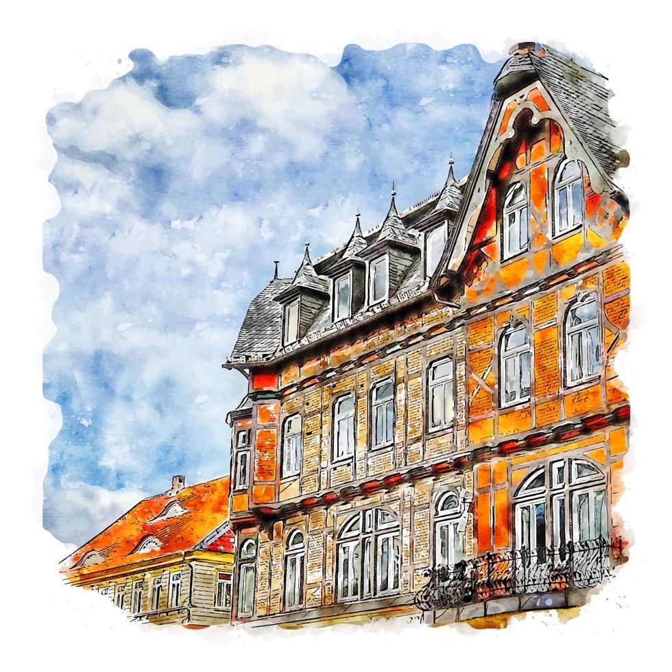 wernigerode Tyskland akvarell skiss handritad illustration vektor