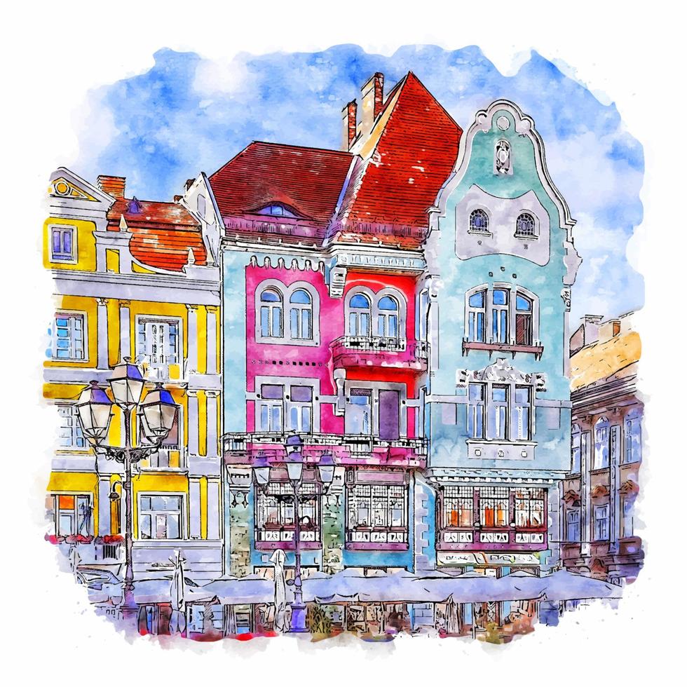 timisoara rumänien aquarellskizze handgezeichnete illustration vektor